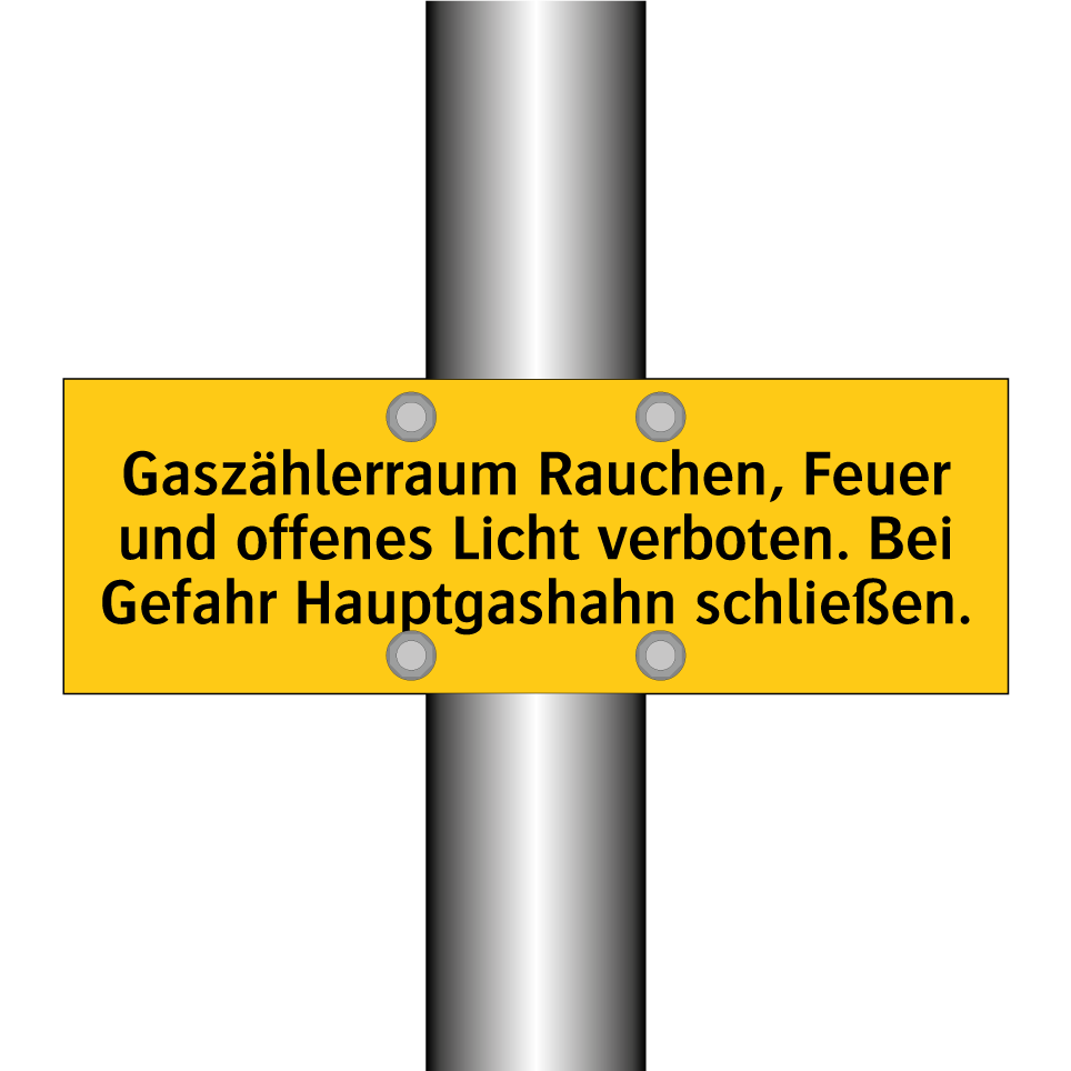 Gaszählerraum Rauchen, Feuer und offenes Licht verboten. Bei Gefahr Hauptgashahn schließen.