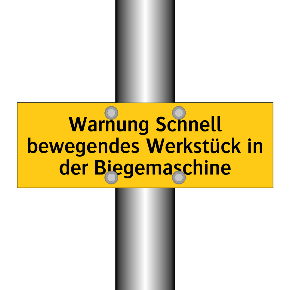 Warnung Schnell bewegendes Werkstück in der Biegemaschine
