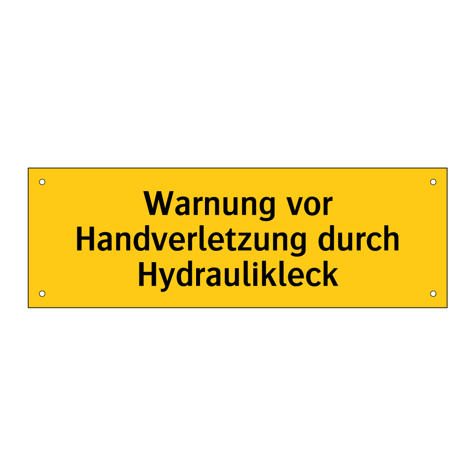 Warnung vor Handverletzung durch Hydraulikleck