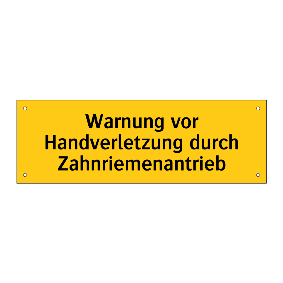 Warnung vor Handverletzung durch Zahnriemenantrieb