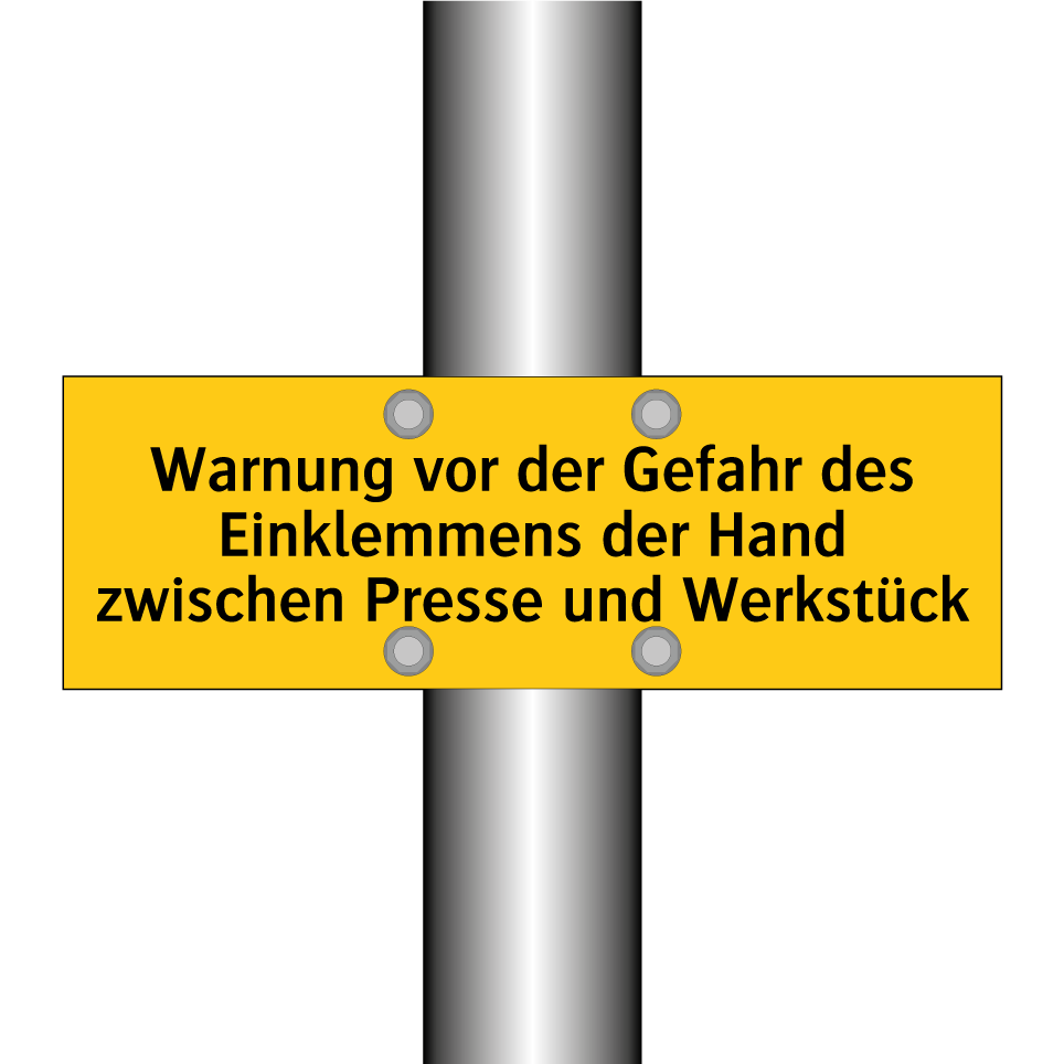 Warnung vor der Gefahr des Einklemmens der Hand zwischen Presse und Werkstück