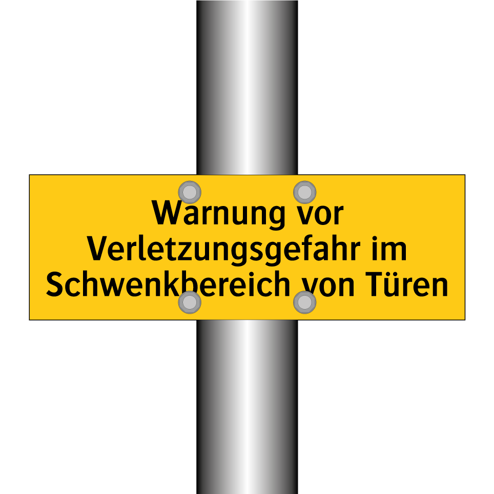 Warnung vor Verletzungsgefahr im Schwenkbereich von Türen