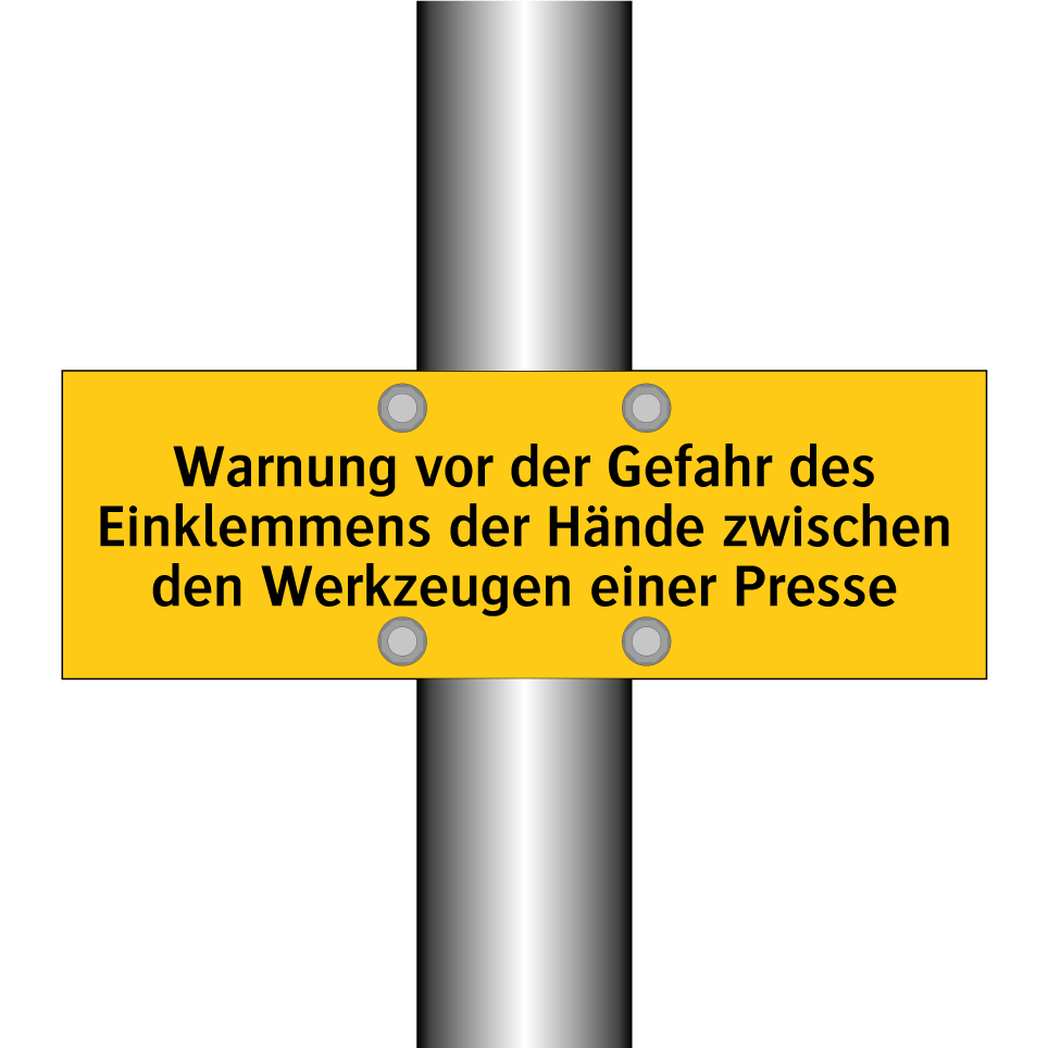 Warnung vor der Gefahr des Einklemmens der Hände zwischen den Werkzeugen einer Presse