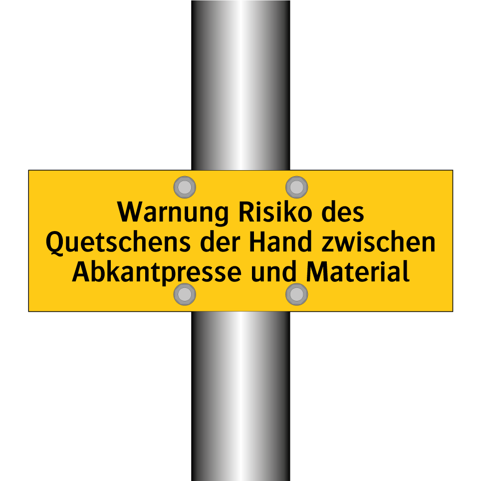 Warnung Risiko des Quetschens der Hand zwischen Abkantpresse und Material