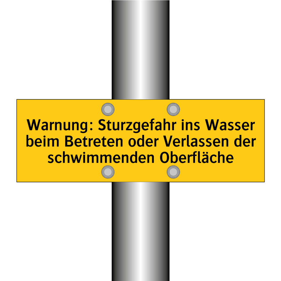 Warnung: Sturzgefahr ins Wasser beim Betreten oder Verlassen der schwimmenden Oberfläche