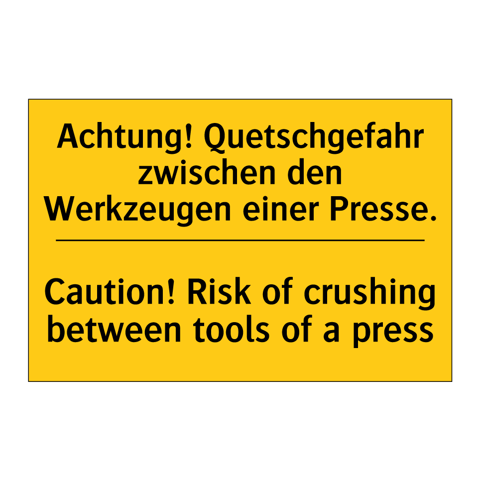 Achtung! Quetschgefahr zwischen /.../ - Caution! Risk of crushing between /.../