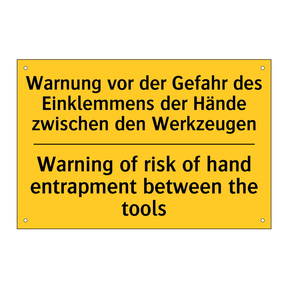Warnung vor der Gefahr des Einklemmens /.../ - Warning of risk of hand entrapment /.../