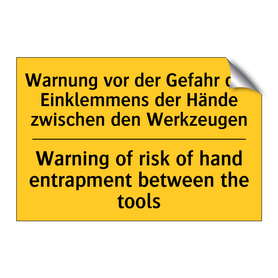 Warnung vor der Gefahr des Einklemmens /.../ - Warning of risk of hand entrapment /.../
