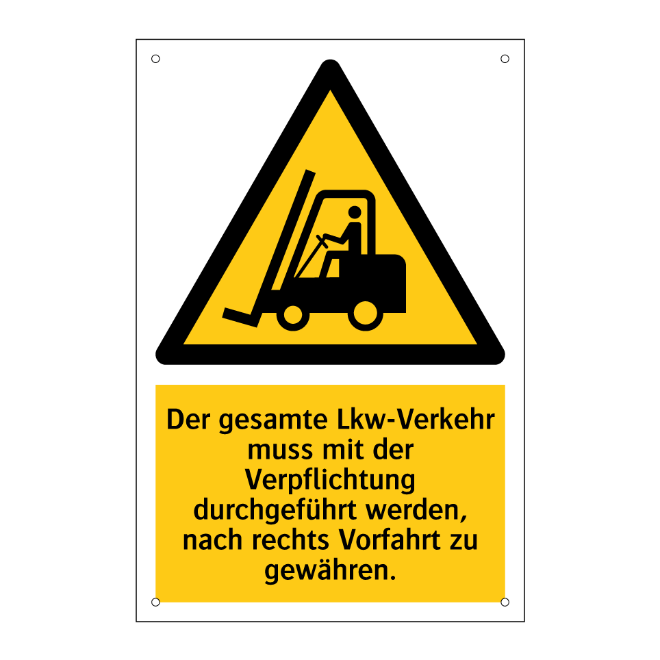 Der gesamte Lkw-Verkehr muss mit der Verpflichtung durchgeführt werden, nach rechts Vorfahrt zu gewähren.