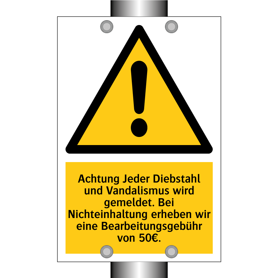 Achtung Jeder Diebstahl und Vandalismus wird gemeldet. Bei Nichteinhaltung erheben wir eine Bearbeitungsgebühr von 50€.
