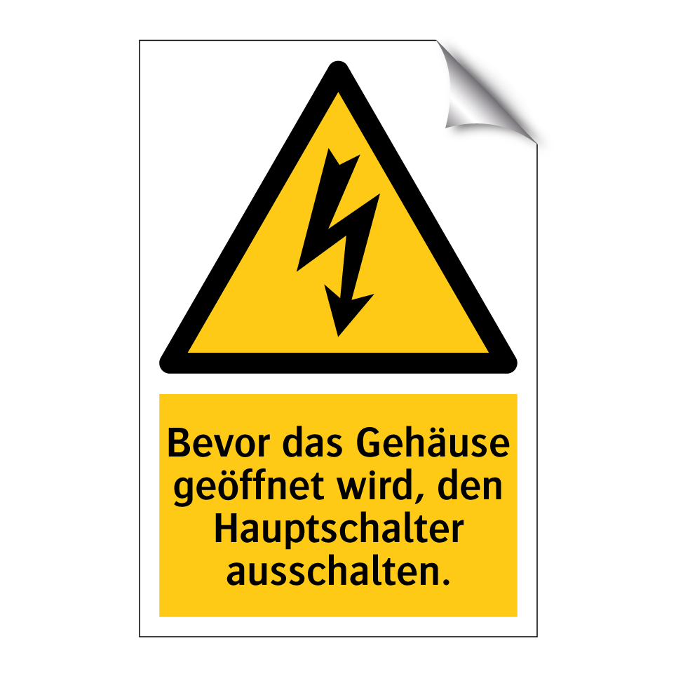 Bevor das Gehäuse geöffnet wird, den Hauptschalter ausschalten.