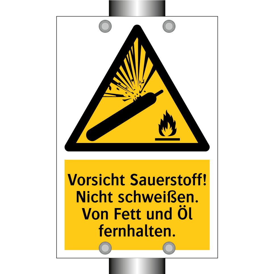 Vorsicht Sauerstoff! Nicht schweißen. Von Fett und Öl fernhalten.