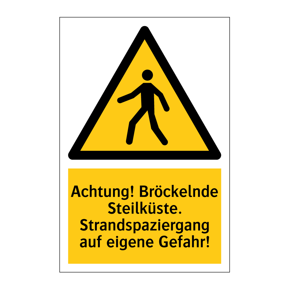 Achtung! Bröckelnde Steilküste. Strandspaziergang auf eigene Gefahr!