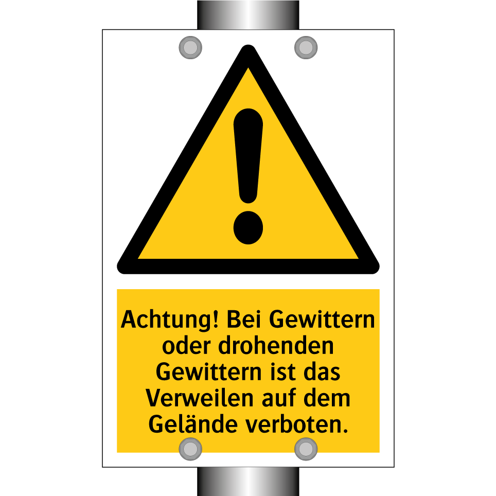 Achtung! Bei Gewittern oder drohenden Gewittern ist das Verweilen auf dem Gelände verboten.