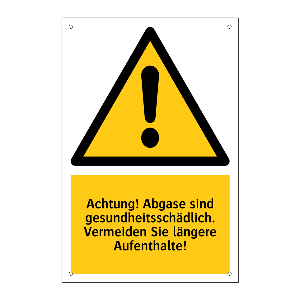 Achtung! Abgase sind gesundheitsschädlich. Vermeiden Sie längere Aufenthalte!