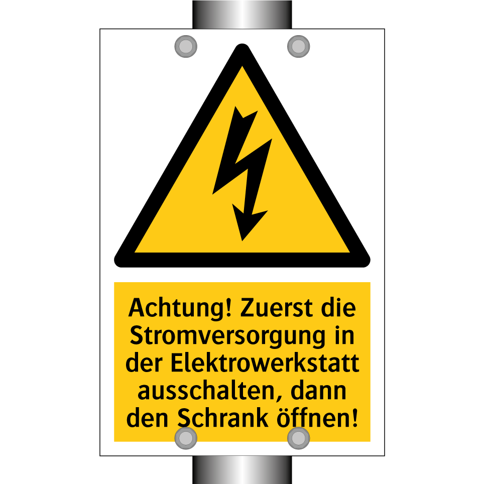 Achtung! Zuerst die Stromversorgung in der Elektrowerkstatt ausschalten, dann den Schrank öffnen!