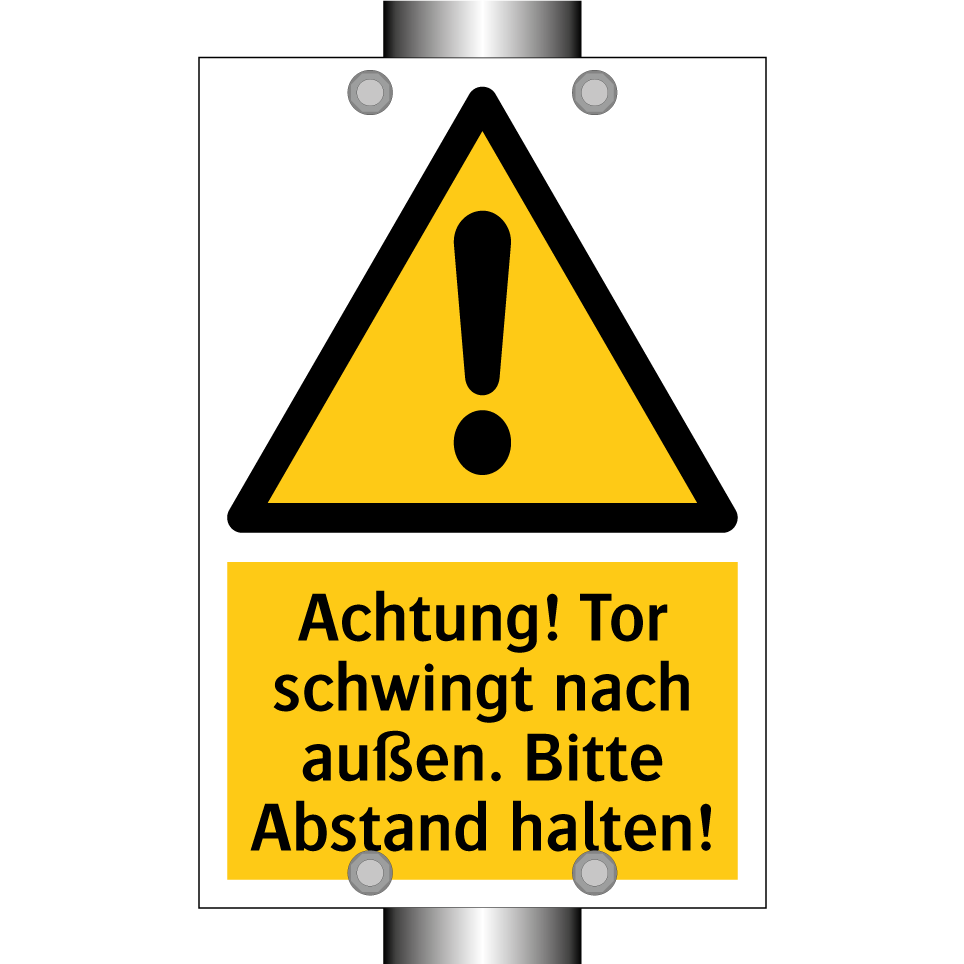 Achtung! Tor schwingt nach außen. Bitte Abstand halten!