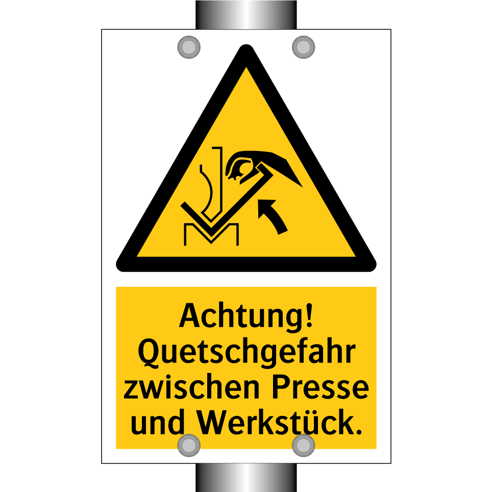 Achtung! Quetschgefahr zwischen Presse und Werkstück.