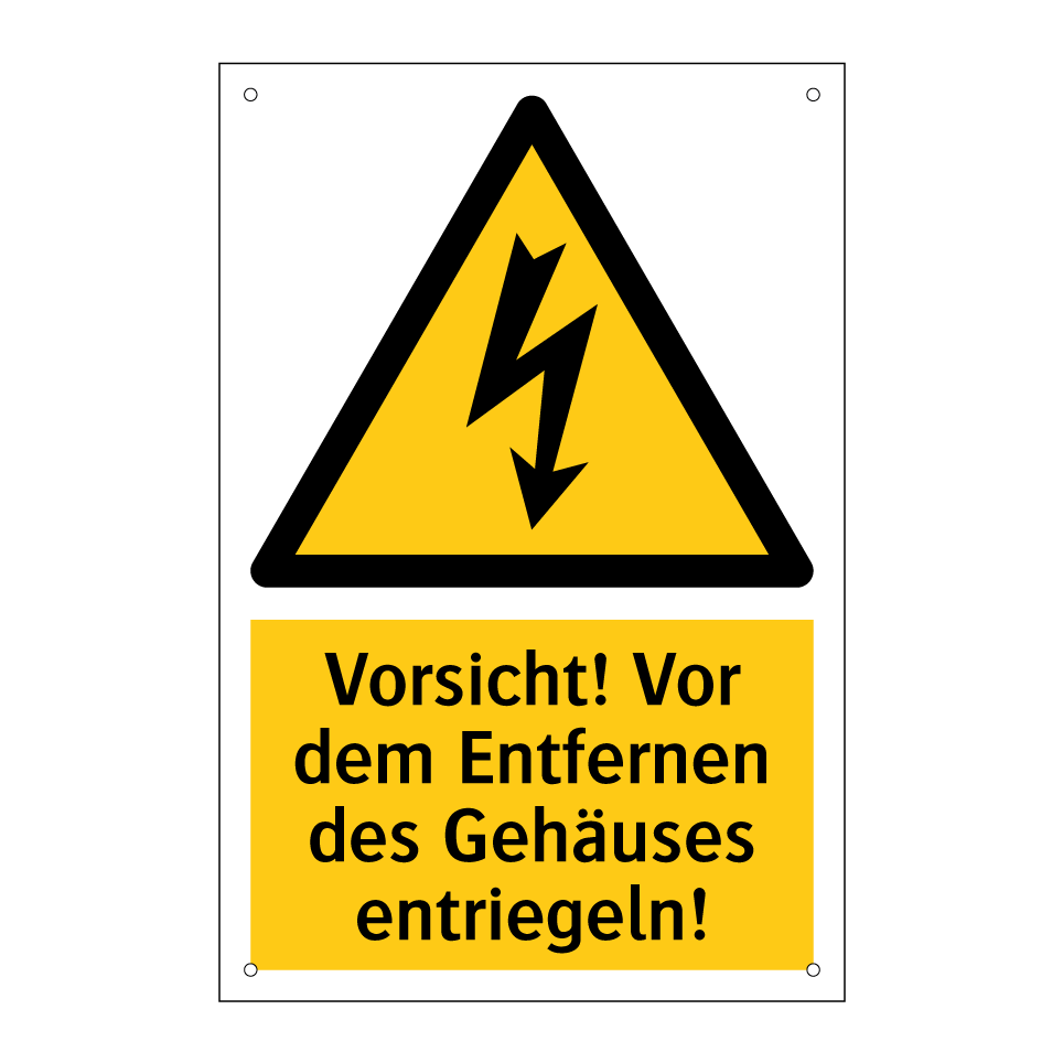Vorsicht! Vor dem Entfernen des Gehäuses entriegeln!