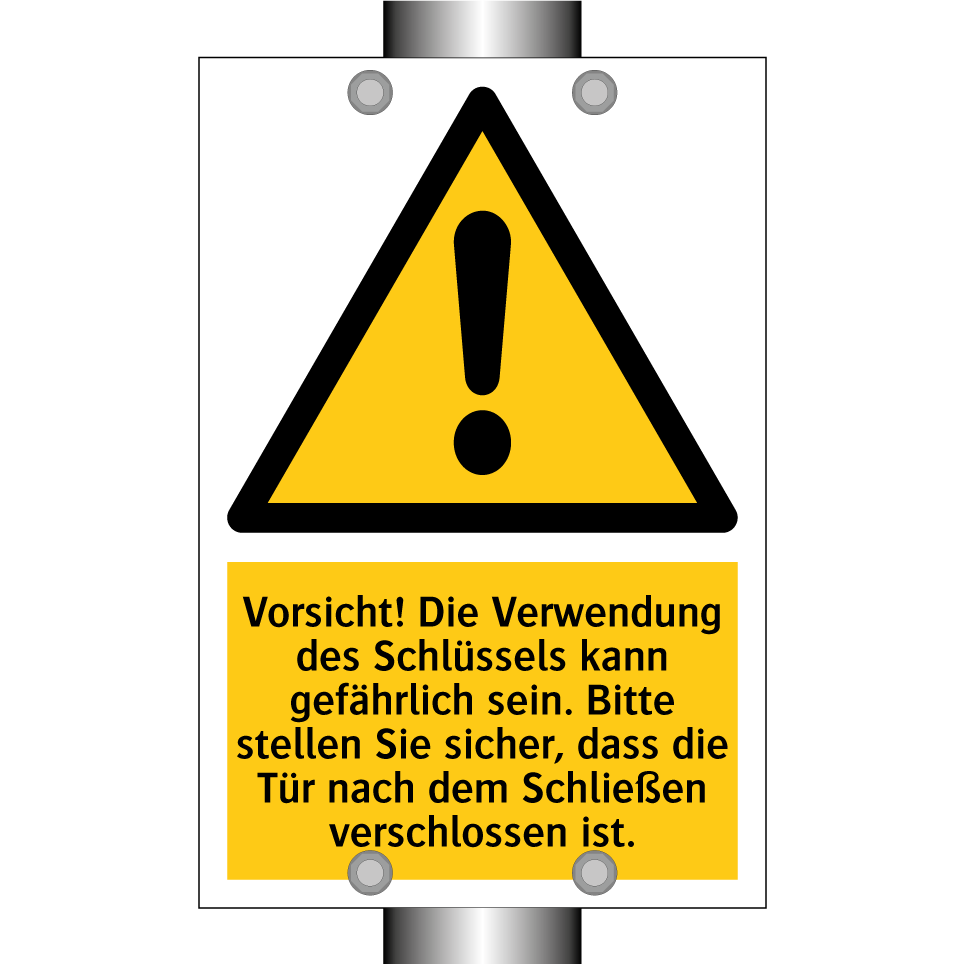 Vorsicht! Die Verwendung des Schlüssels kann gefährlich sein. Bitte stellen Sie sicher, dass die Tür nach dem Schließen verschlossen ist.