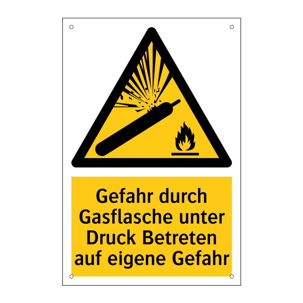 Gefahr durch Gasflasche unter Druck Betreten auf eigene Gefahr