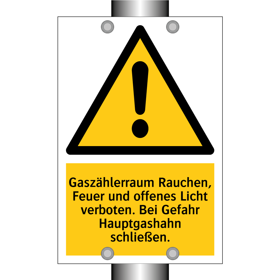 Gaszählerraum Rauchen, Feuer und offenes Licht verboten. Bei Gefahr Hauptgashahn schließen.