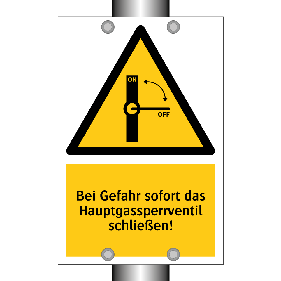 Bei Gefahr sofort das Hauptgassperrventil schließen!