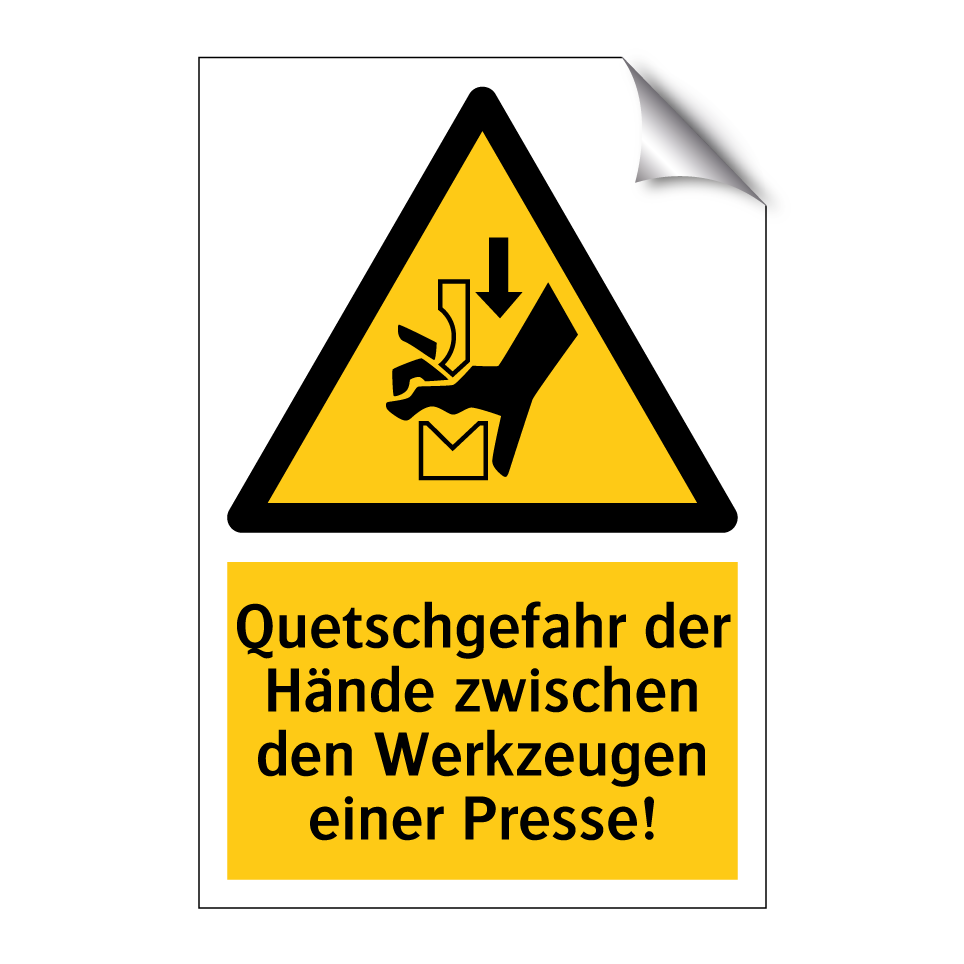 Quetschgefahr der Hände zwischen den Werkzeugen einer Presse!