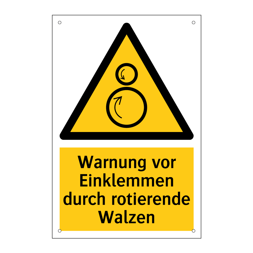Warnung vor Einklemmen durch rotierende Walzen