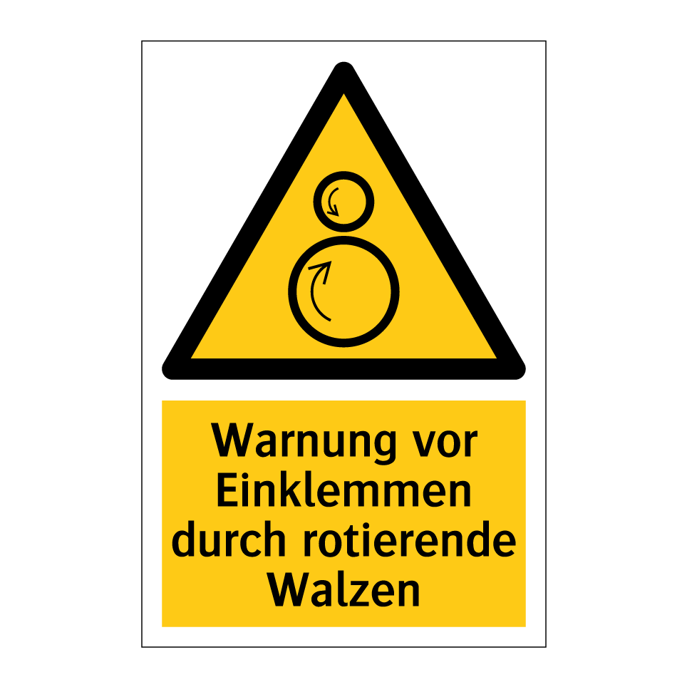 Warnung vor Einklemmen durch rotierende Walzen