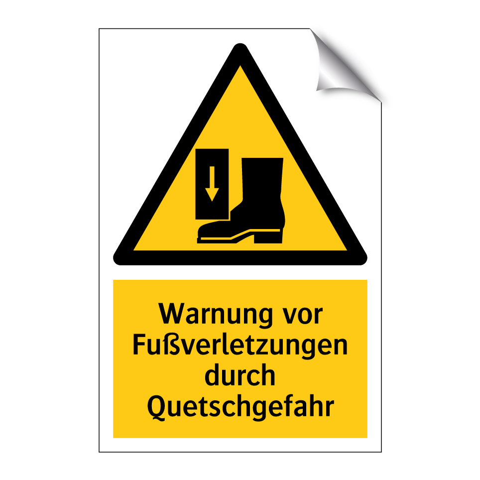 Warnung vor Fußverletzungen durch Quetschgefahr