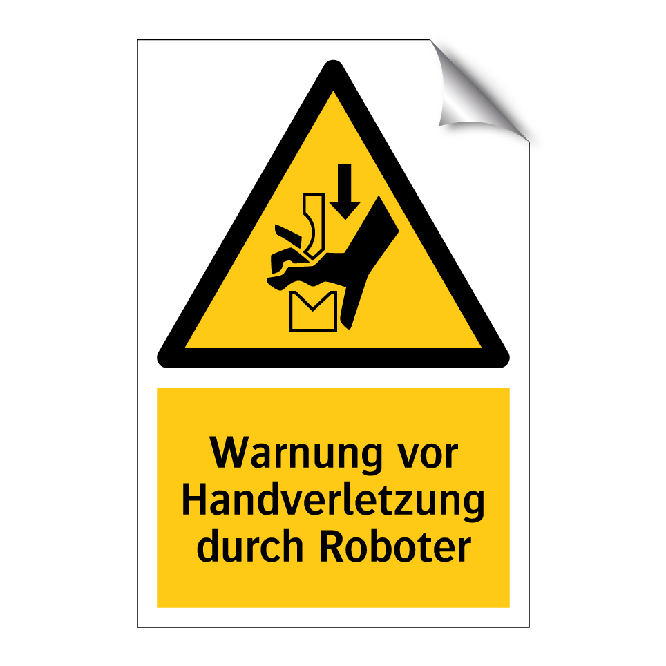 Warnung vor Handverletzung durch Roboter