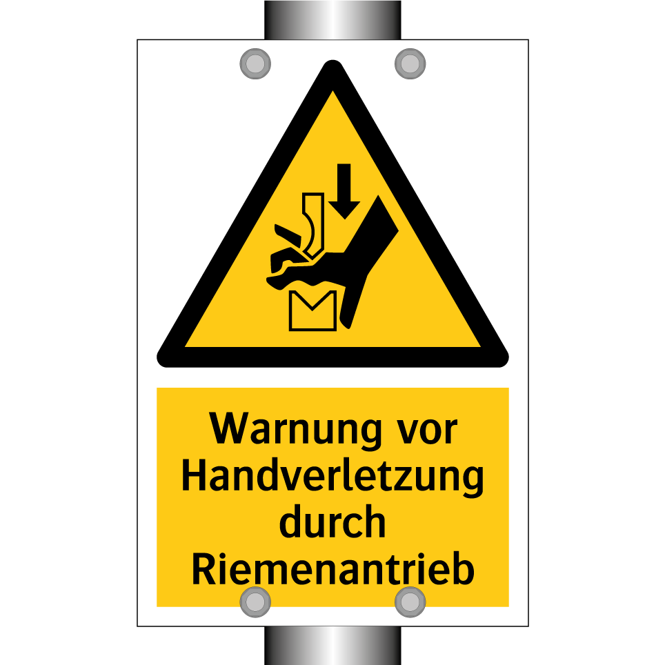 Warnung vor Handverletzung durch Riemenantrieb