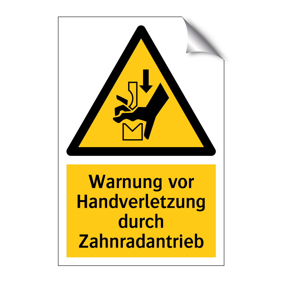 Warnung vor Handverletzung durch Zahnradantrieb