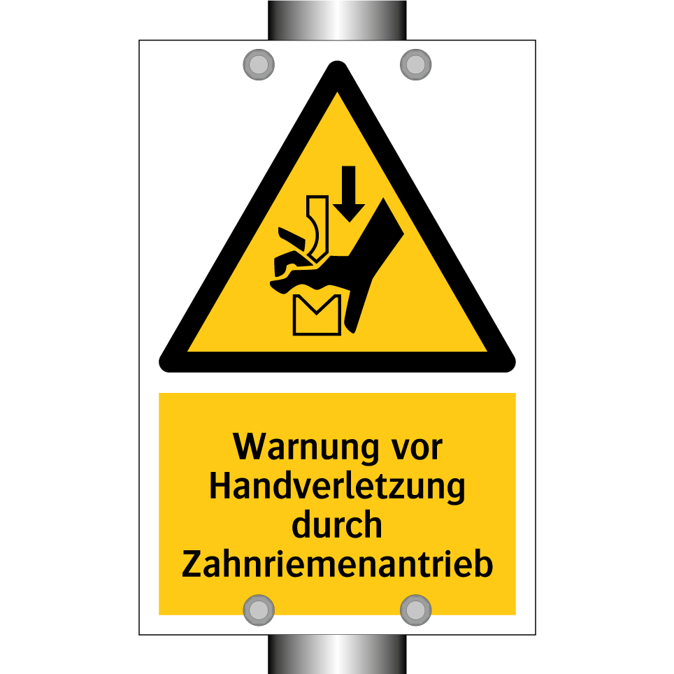 Warnung vor Handverletzung durch Zahnriemenantrieb