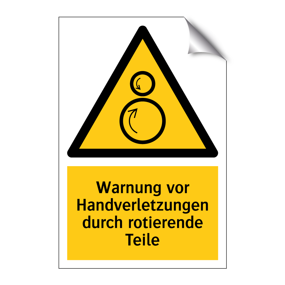 Warnung vor Handverletzungen durch rotierende Teile