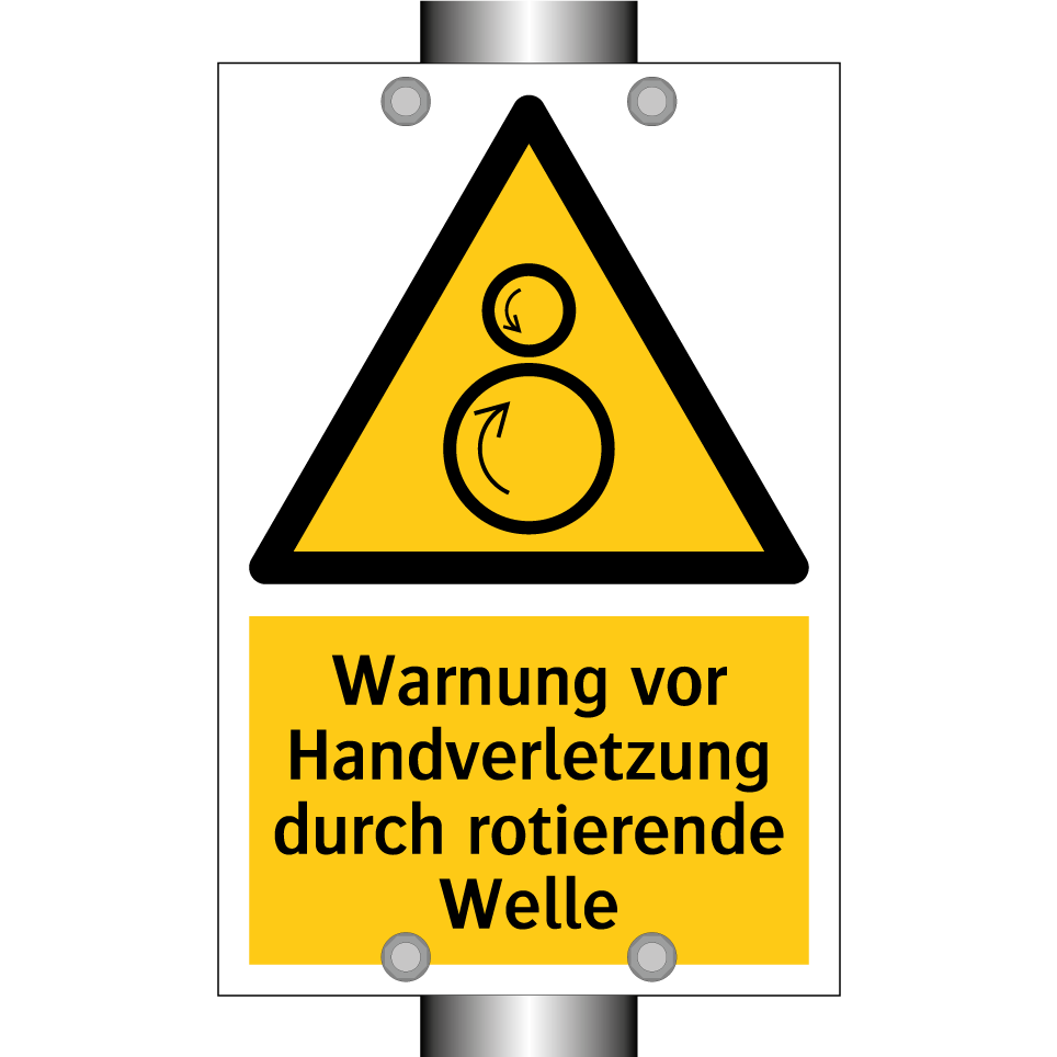 Warnung vor Handverletzung durch rotierende Welle