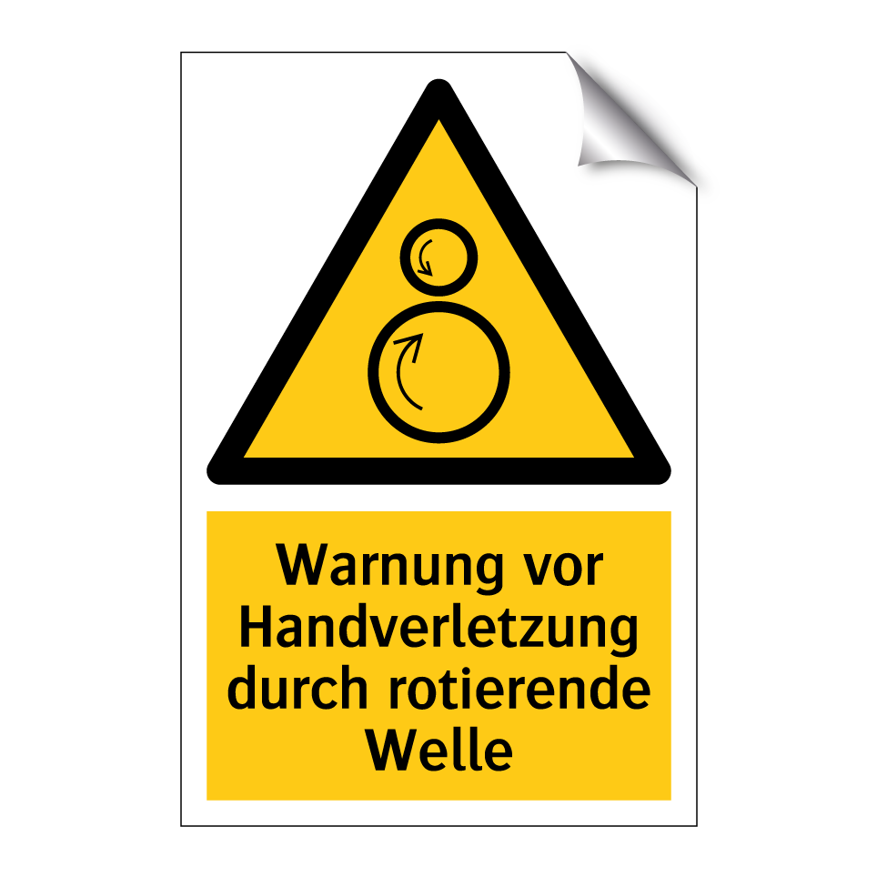 Warnung vor Handverletzung durch rotierende Welle