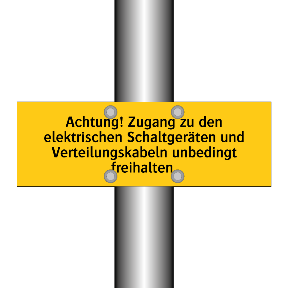 Achtung! Zugang zu den elektrischen Schaltgeräten und Verteilungskabeln unbedingt freihalten.