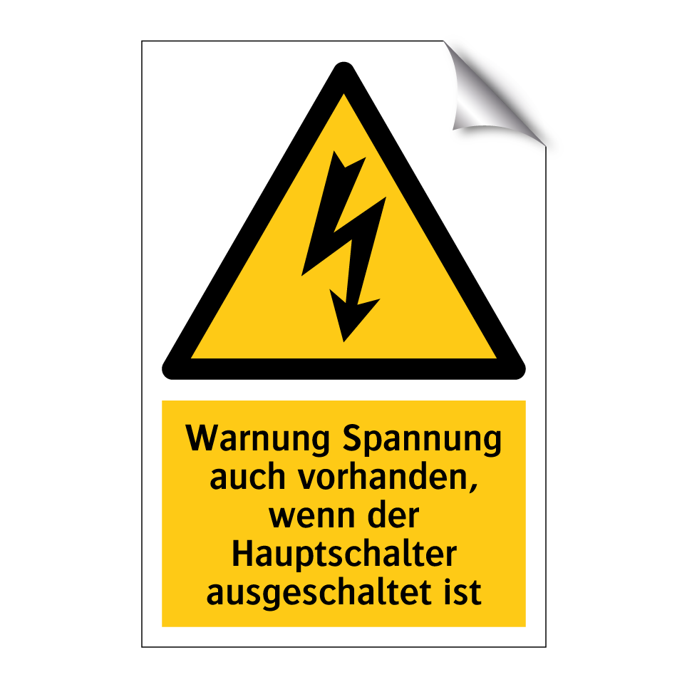 Warnung Spannung auch vorhanden, wenn der Hauptschalter ausgeschaltet ist
