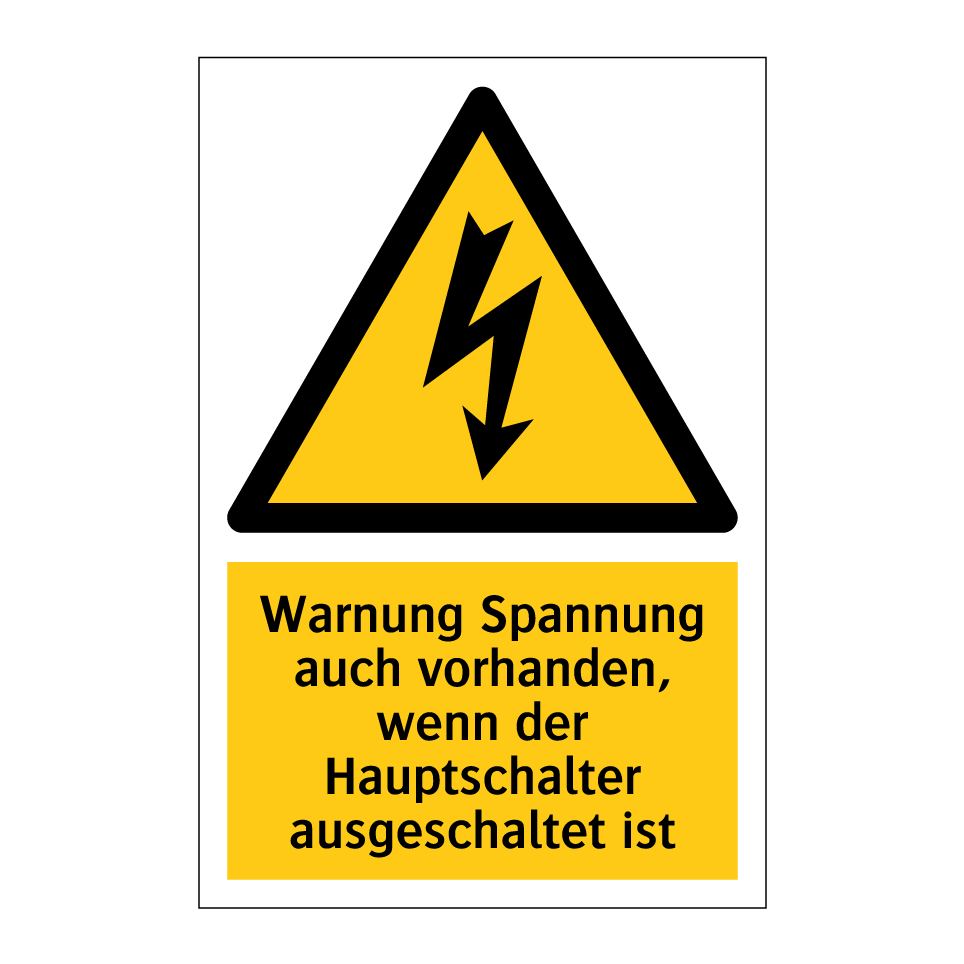 Warnung Spannung auch vorhanden, wenn der Hauptschalter ausgeschaltet ist