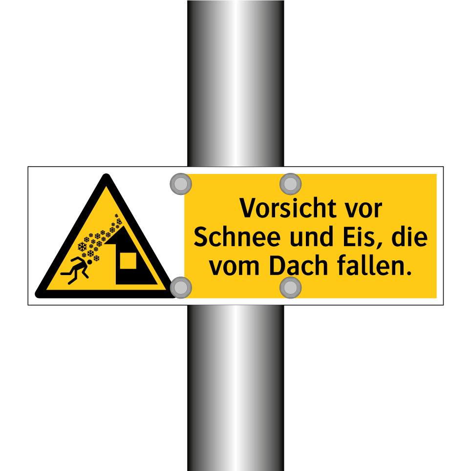 Vorsicht vor Schnee und Eis, die vom Dach fallen.