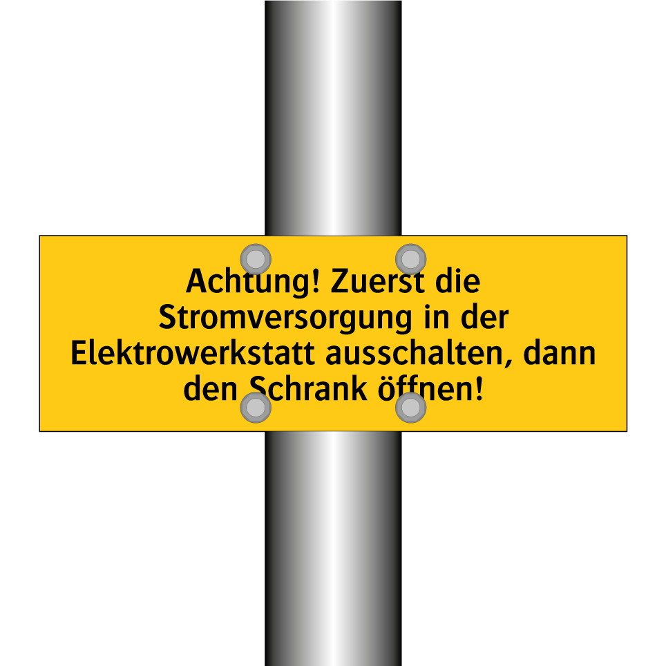 Achtung! Zuerst die Stromversorgung in der Elektrowerkstatt ausschalten, dann den Schrank öffnen!