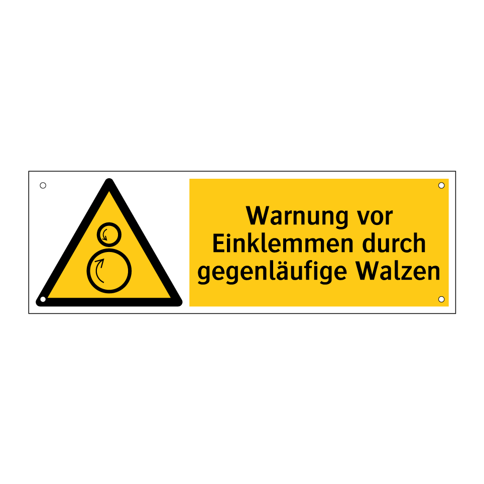 Warnung vor Einklemmen durch gegenläufige Walzen