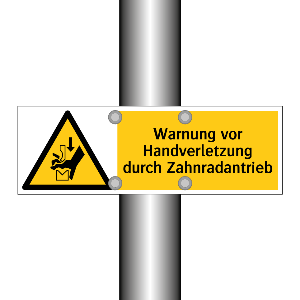 Warnung vor Handverletzung durch Zahnradantrieb