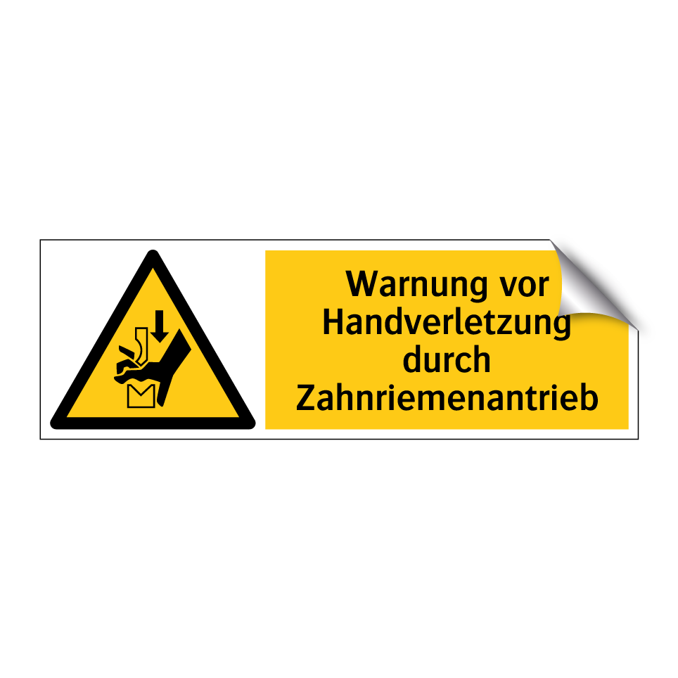 Warnung vor Handverletzung durch Zahnriemenantrieb