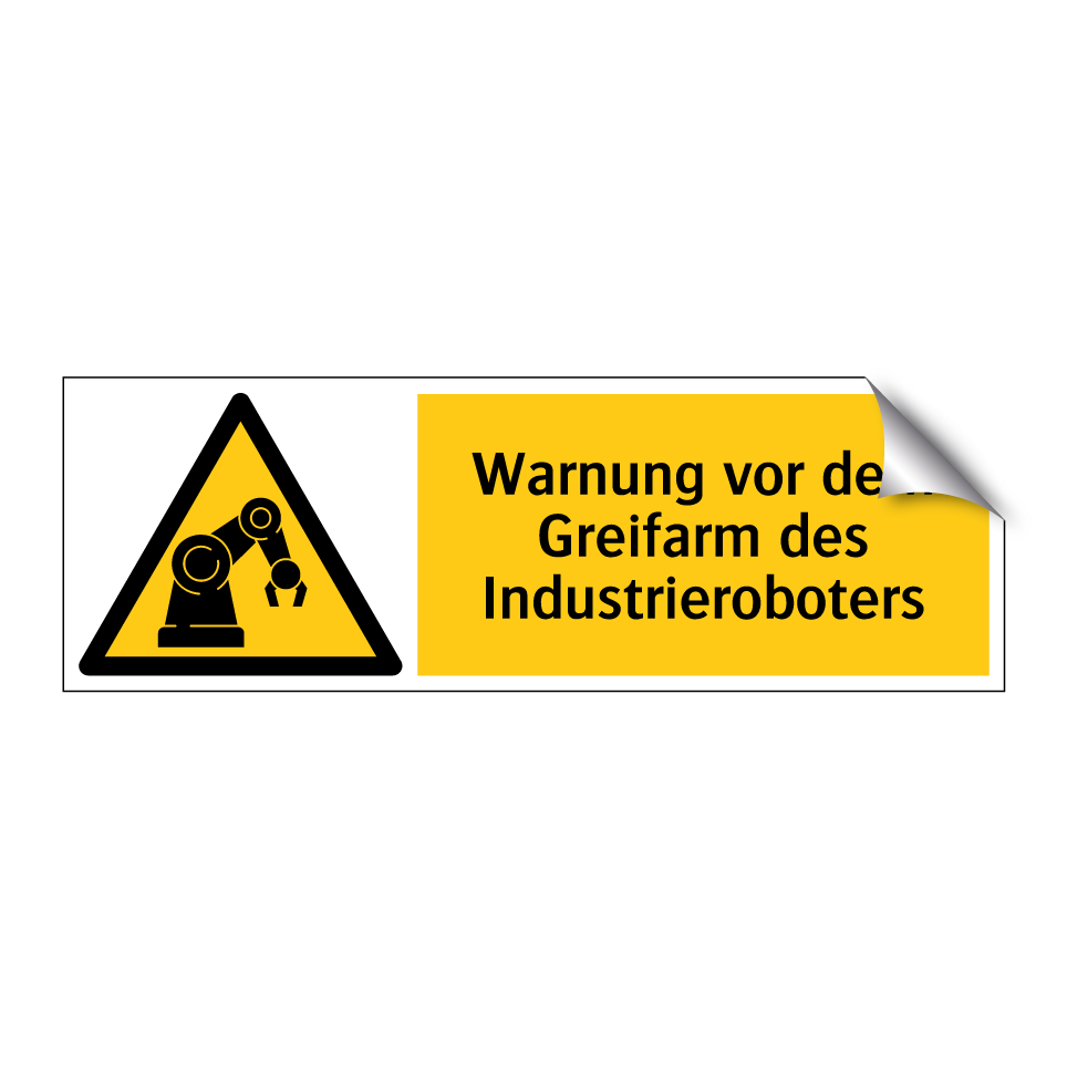 Warnung vor dem Greifarm des Industrieroboters