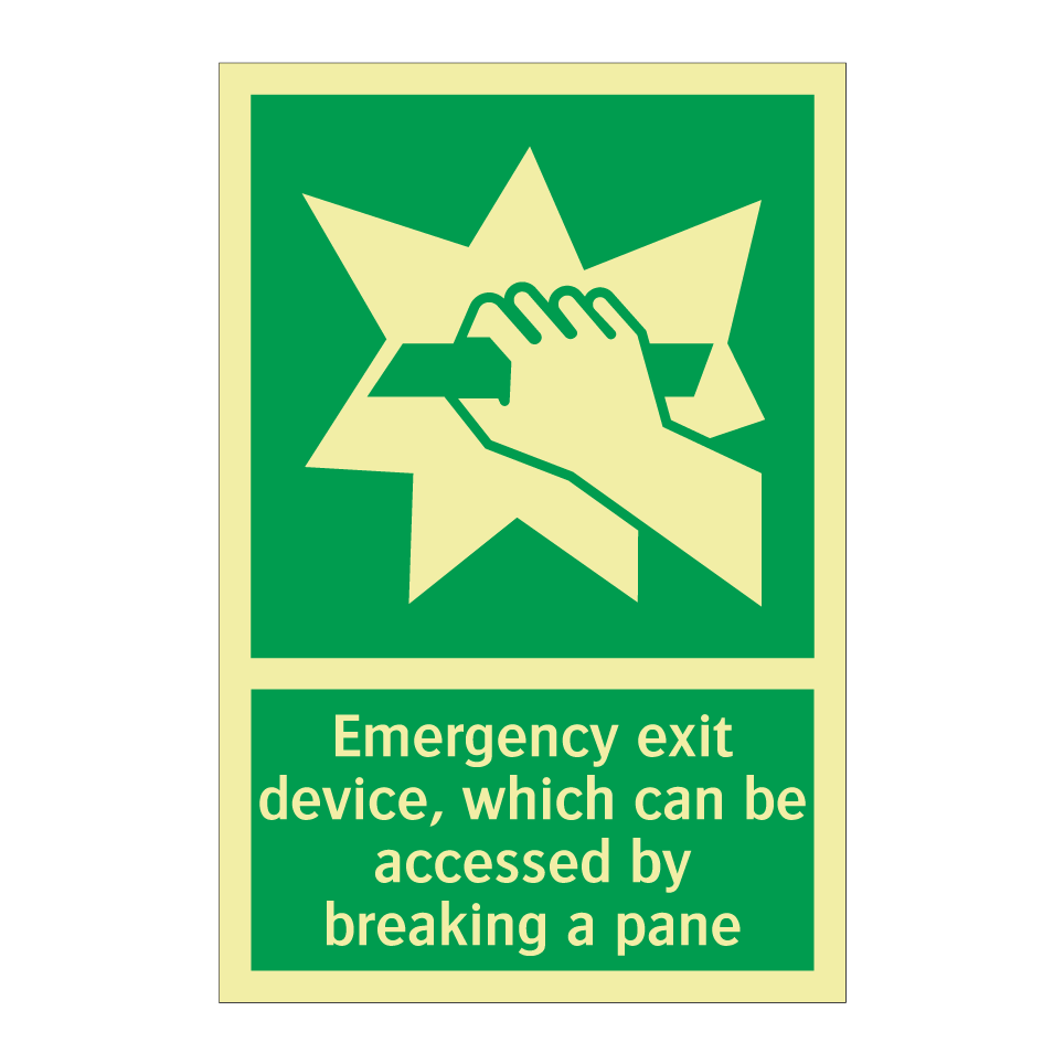 Emergency exit device, which can be accessed by breaking a pane