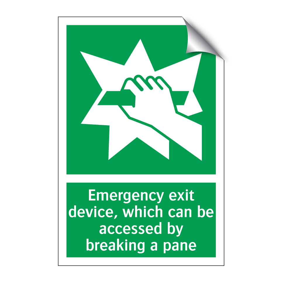 Emergency exit device, which can be accessed by breaking a pane
