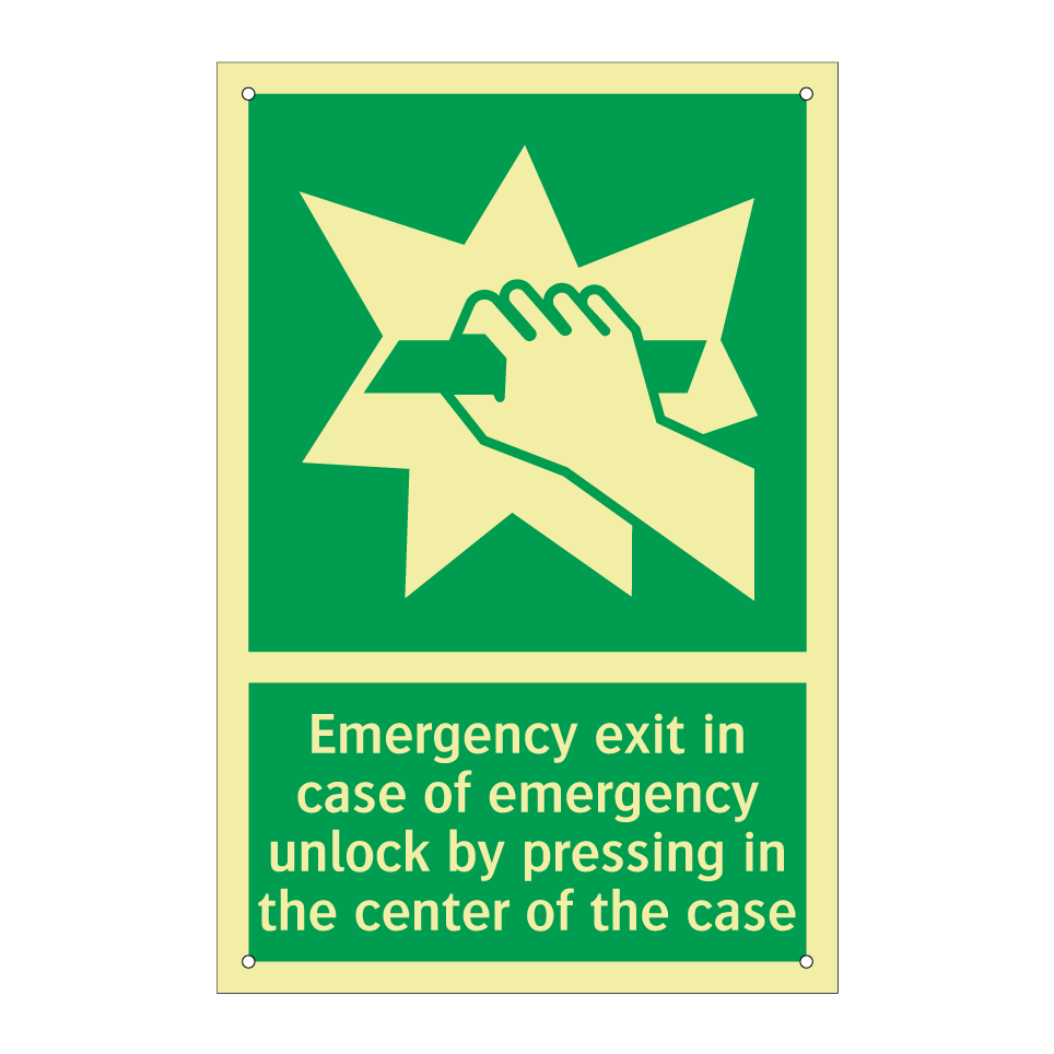 Emergency exit in case of emergency unlock by pressing in the center of the case